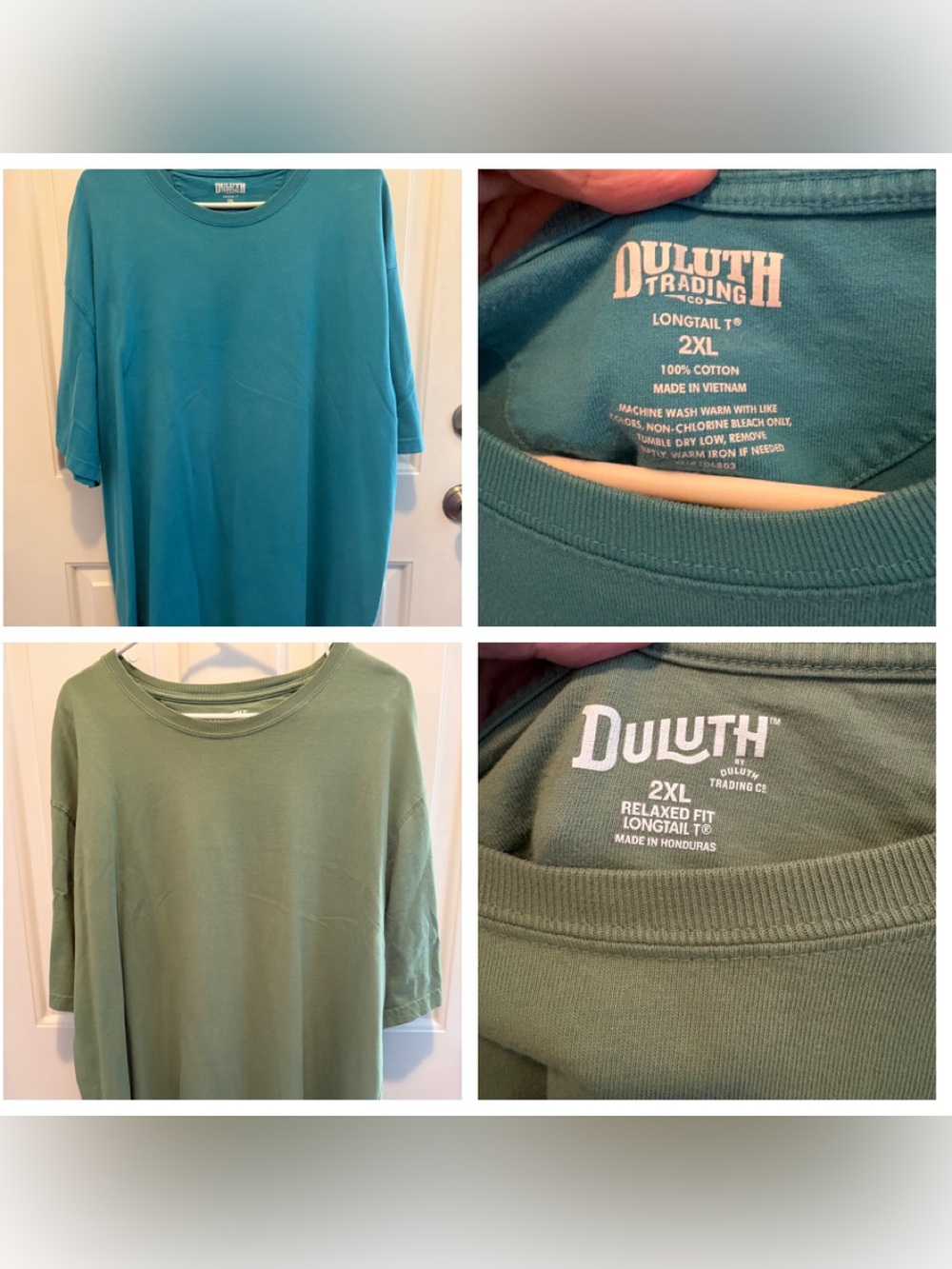 2 Duluth Trading Co Tees in Teal and Olive - 2XL